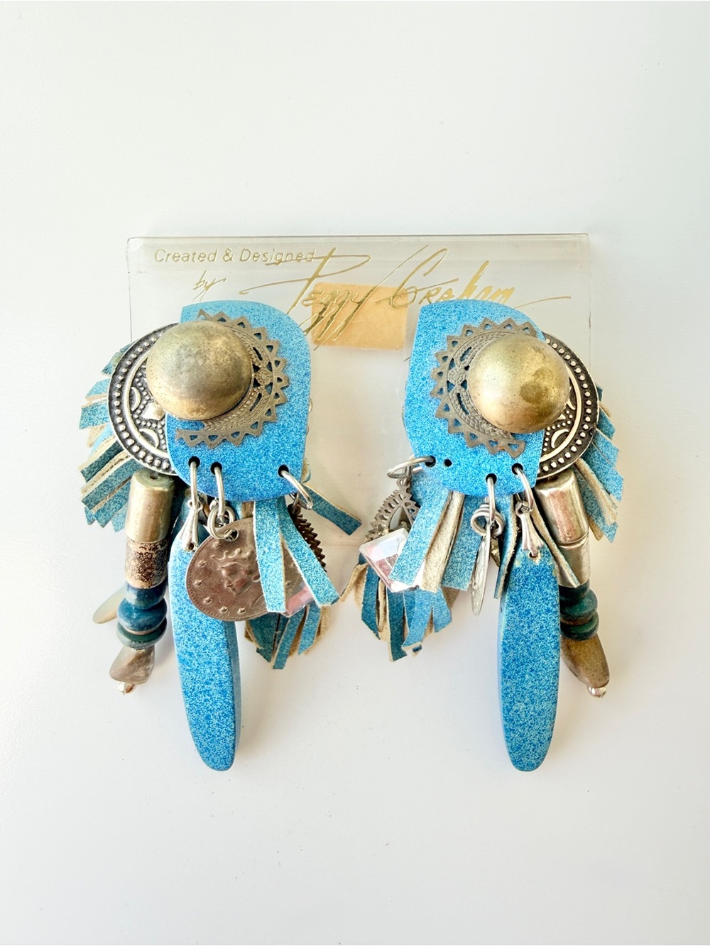 Vintage 1980s Peggy Graham Statement Earrings Clip On Original Card Maximalist